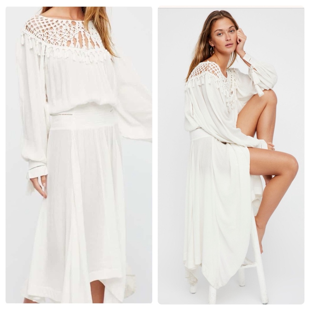 Free People Camille Macrame Detail Maxi Dress Ivory XS NWT